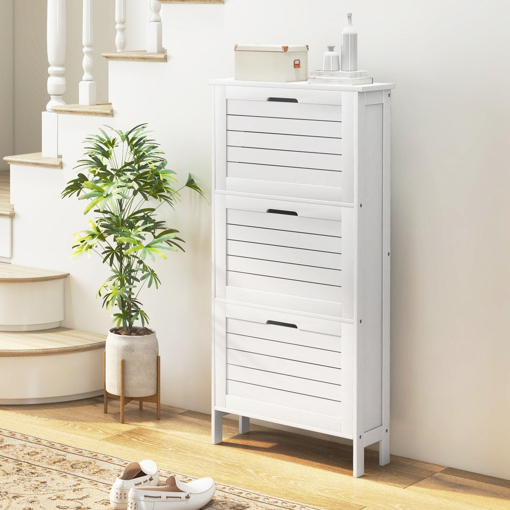 HOMCOM Narrow Shoe Cabinet with 3 Flip Drawers - White - product image 2