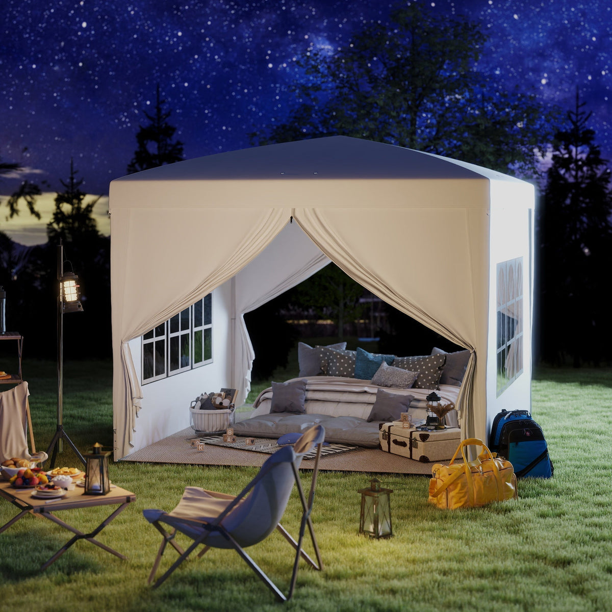 Outsunny 3 x 3m Pop Up Gazebo, Wedding Party Canopy Tent Marquee with Carry Bag and Windows, White