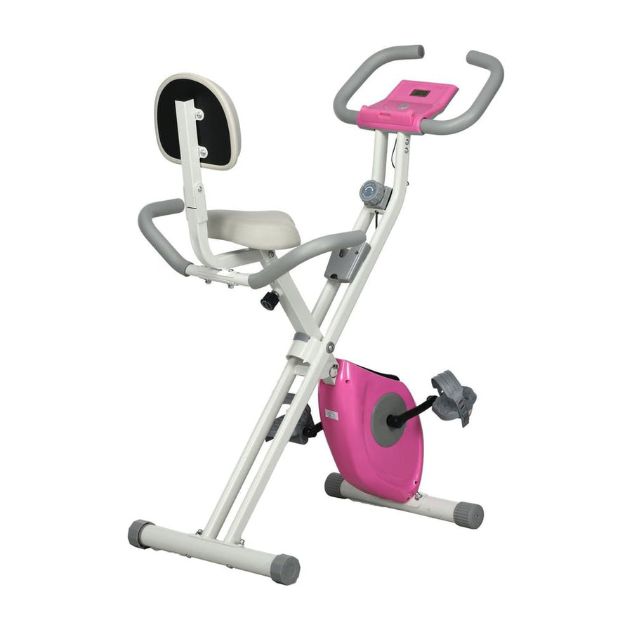 HOMCOM Folding Exercise Bike, with Adjustable Magnetic Resistance, Seat Height - White and Pink