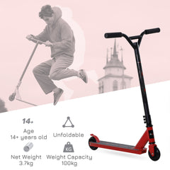 HOMCOM Street Stunt Scooter Intermediate and Beginner Freestyle Tricks Scooters For 14+ Teens Adult w/ Rear 10cm Wheel & Brake - Red
