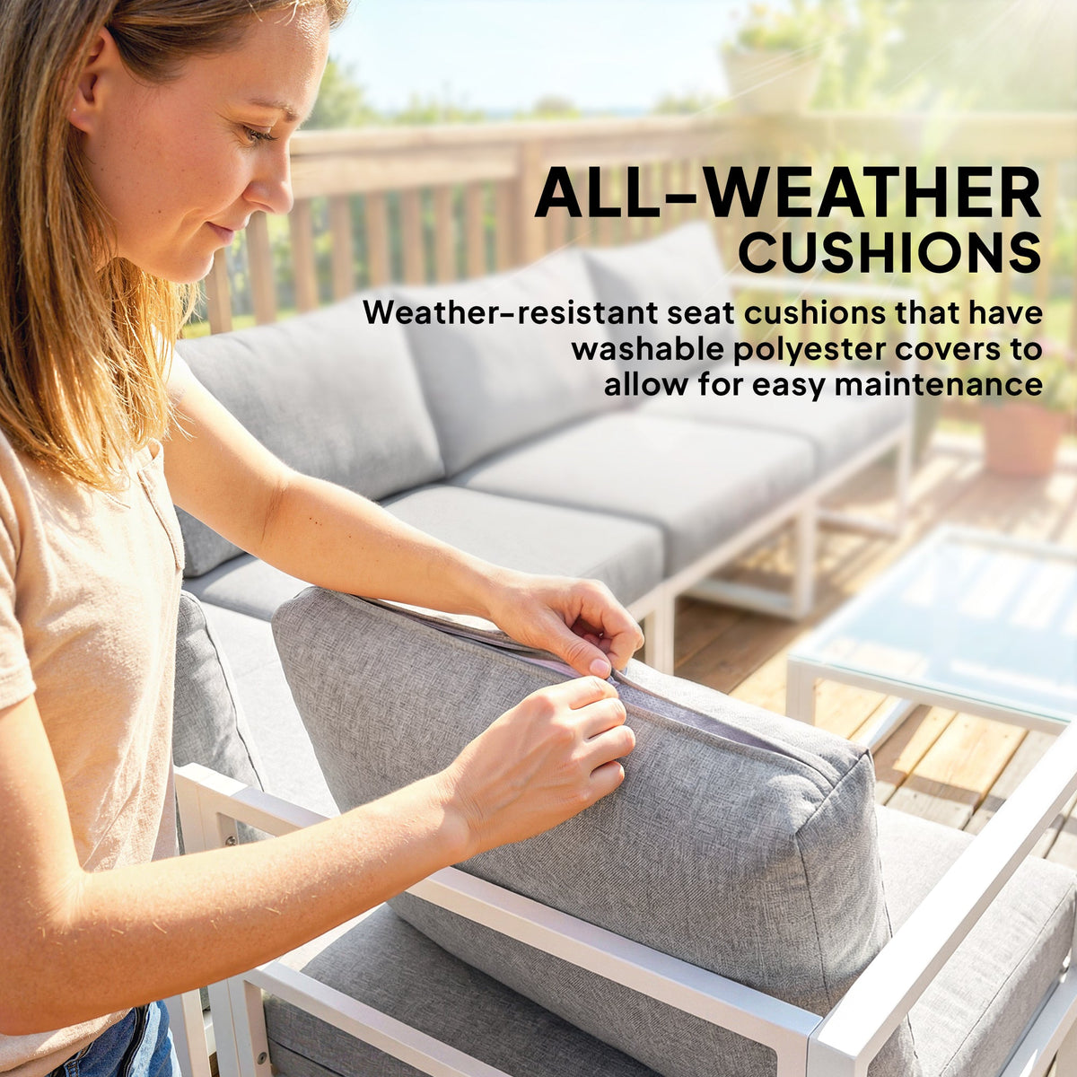 Outsunny 6 Seater Aluminium Garden Furniture Set, Garden Sofa Set with Thick Cushions for Patio and Balcony, Outdoor, Light Grey