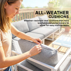 Outsunny 6 Seater Aluminium Garden Furniture Set, Garden Sofa Set with Thick Cushions for Patio and Balcony, Outdoor, Light Grey