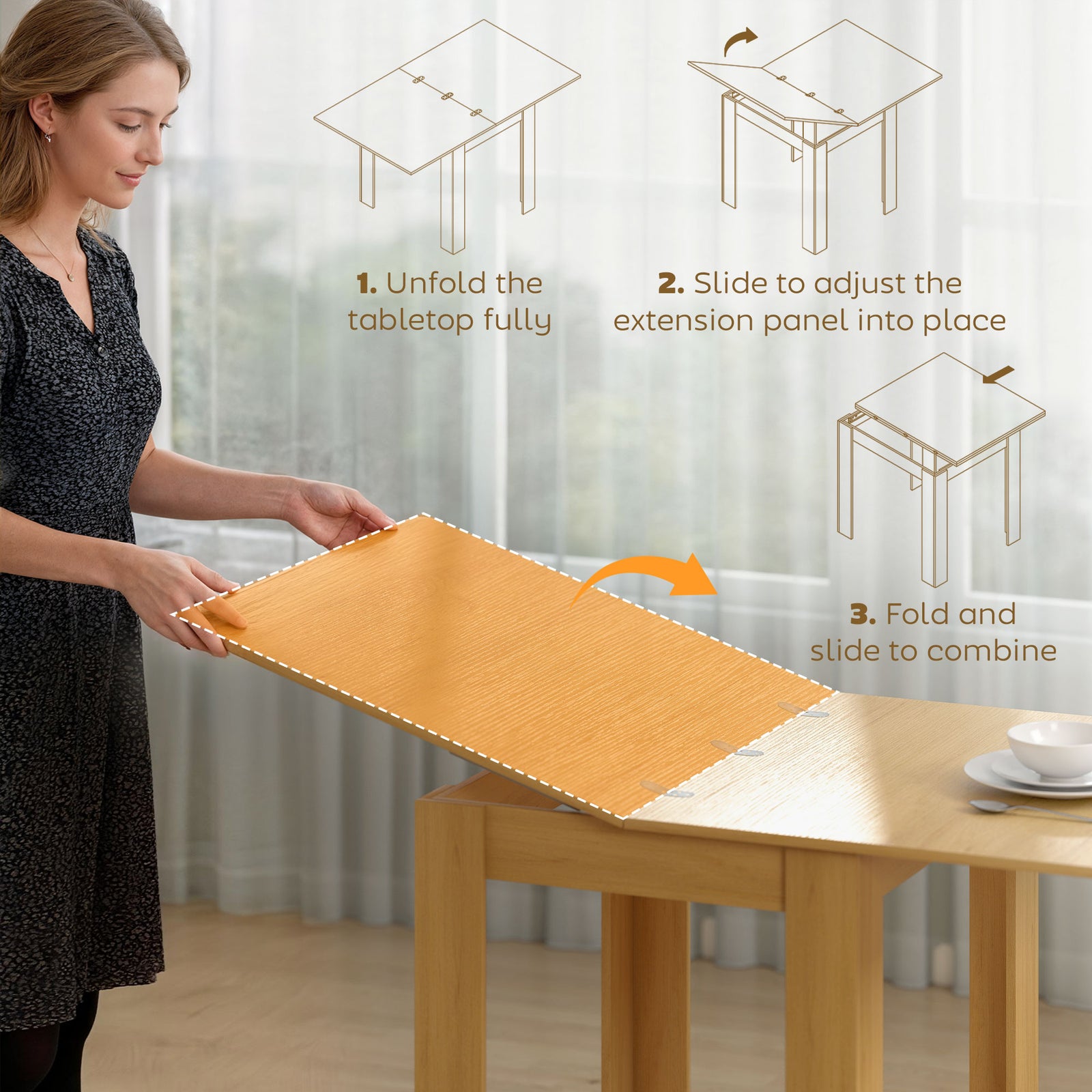 HOMCOM Folding Dining Table for 4-6, Rectangular Extendable Drop Leaf Table for Small Spaces, 140 x 80 x 77.5 cm, Natural