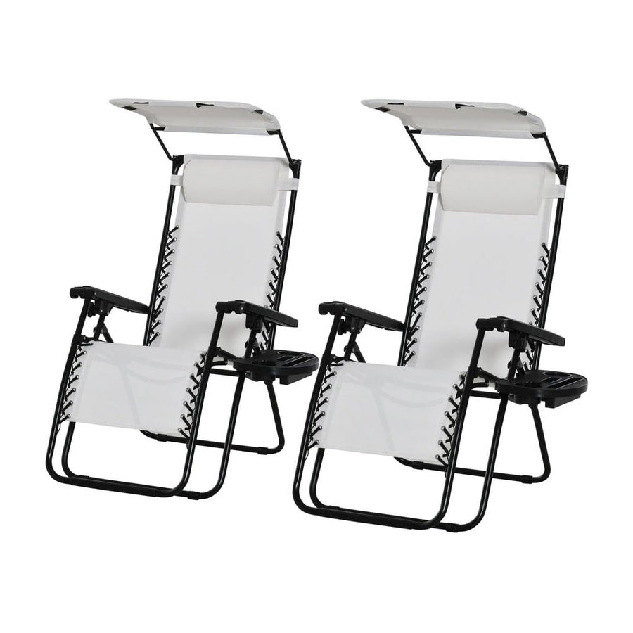 Outsunny 2 Piece Foldable Reclining Garden Chair with Headrest, Zero Gravity Deck Sun Lounger Seat Chair with Footrest