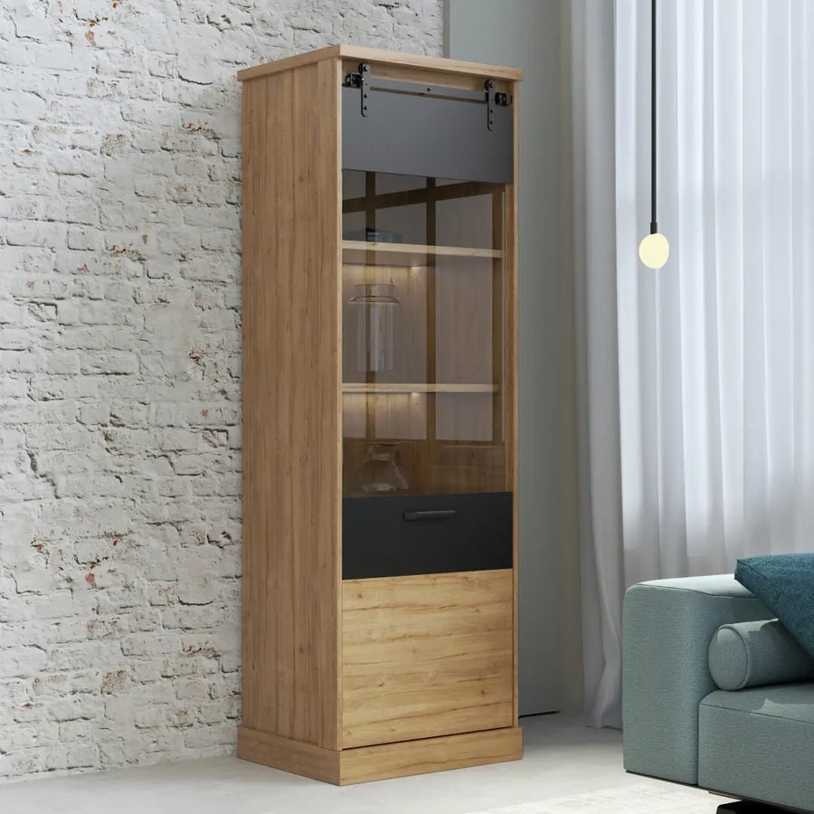 Kaszimiro Tall Display Cabinet 63cm in Oak Waterford