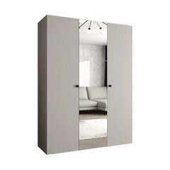 Light grey hinged wardrobe with a central mirrored door