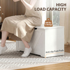 HOMCOM 100L Home Storage Box, with Safety Hinge - White Wood-Effect