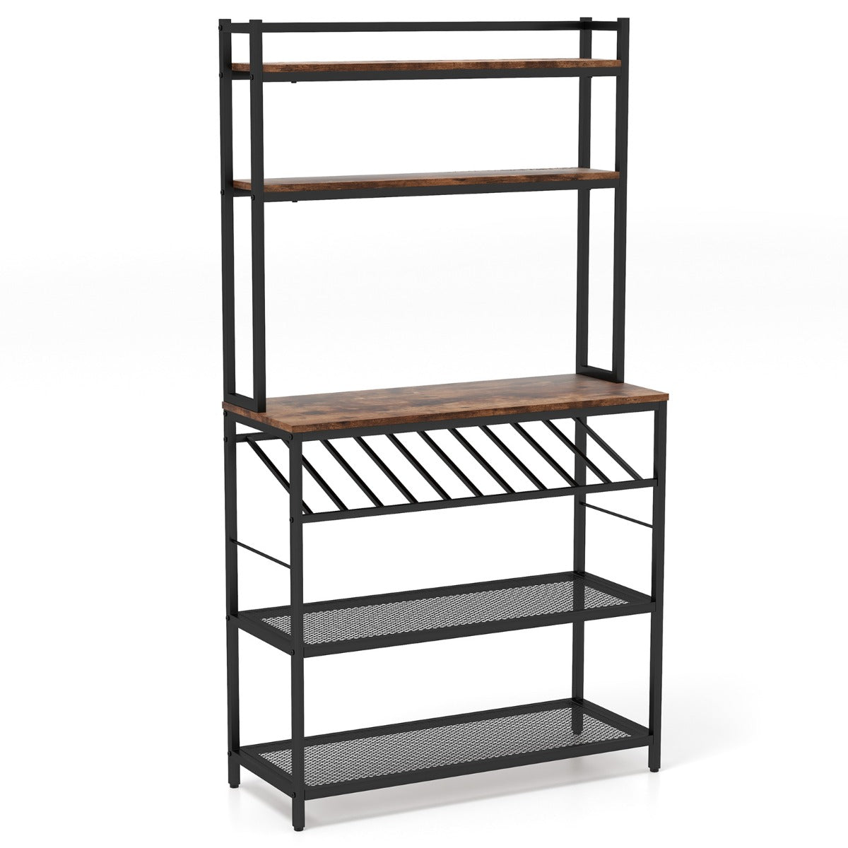 6-Tier Kitchen Baker's Rack with Wine Storage-Brown