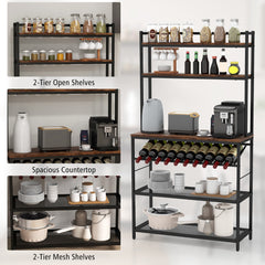 6-Tier Kitchen Baker's Rack with Wine Storage-Brown