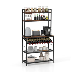 6-Tier Kitchen Baker's Rack with Wine Storage-Brown