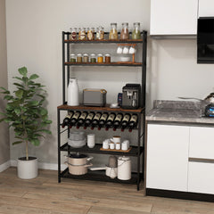 6-Tier Kitchen Baker's Rack with Wine Storage-Brown