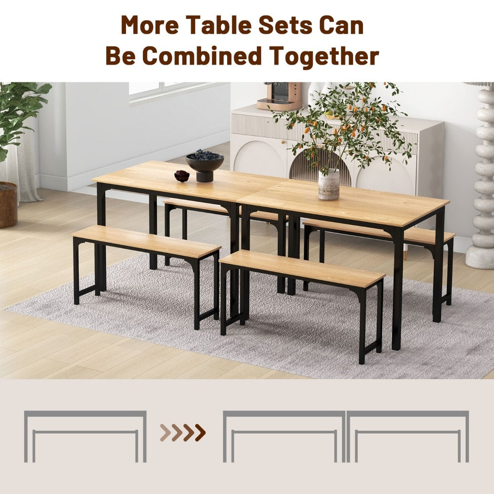 The dining room set showing how multiple tables can be joined together for extra seating space