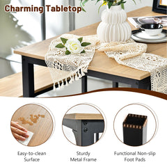 3 Pieces Space-Saving Dining Breakfast Table Set with 2 Benches-Natural
