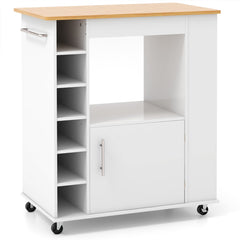 Rolling Kitchen Island with Storage and Towel Rack-White