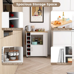 Rolling Kitchen Island with Storage and Towel Rack-White