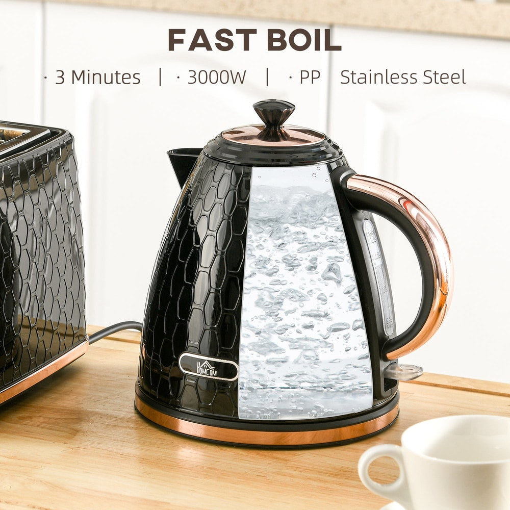 The black honeycomb kettle boiling water, showing the fast boil feature