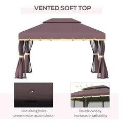 Outsunny 3 x 4m Aluminium Garden Gazebo, Marquee Canopy Shelter Pavilion Party Tent with Nets and Curtains for Garden and Deck, Coffee