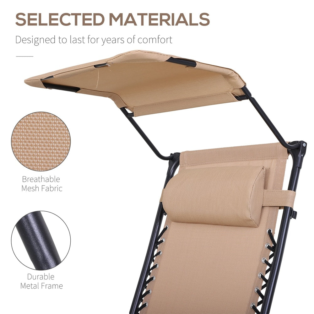Outsunny Foldable Reclining Garden Chair Headrest Zero Gravity Deck Sun Lounger Seat Footrest