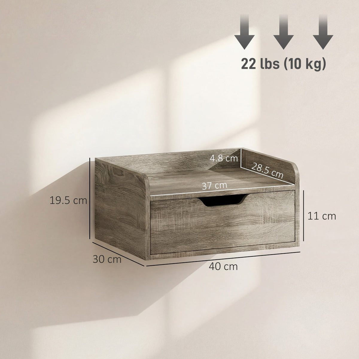 HOMCOM Floating Nightstands Set of 2, Wall Mounted Bedside Table with Drawer for Bedroom, Grey Wood Effect