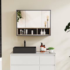 HOMCOM Bathroom Mirror Cabinet, Wall Mounted Bathroom Cabinet with Mirror, 3 Doors and Cupboards, Grey - product image 2