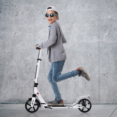 Kick Scooter with Adjustable Handlebar and Anti-Shocking Suspension-White