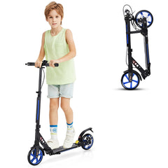 Kick Scooter with Adjustable Handlebar and Anti-Shocking Suspension-Blue