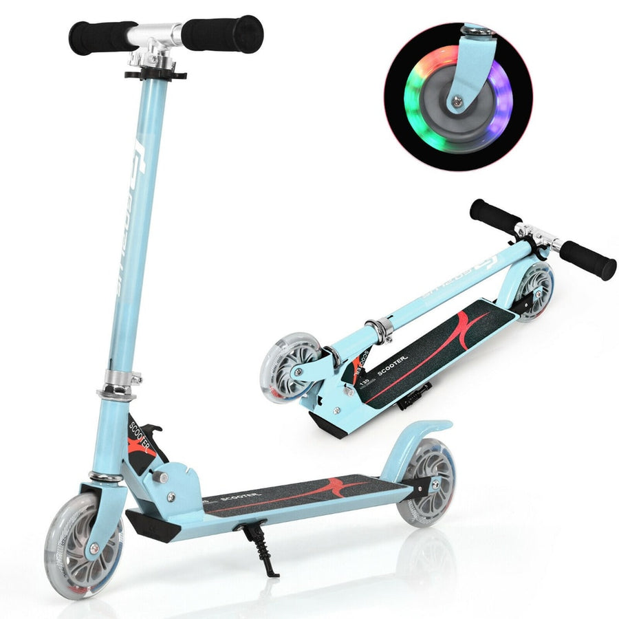 Kids Aluminum Folding Stunt Scooter with LED Wheels in navy blue with flashing wheels