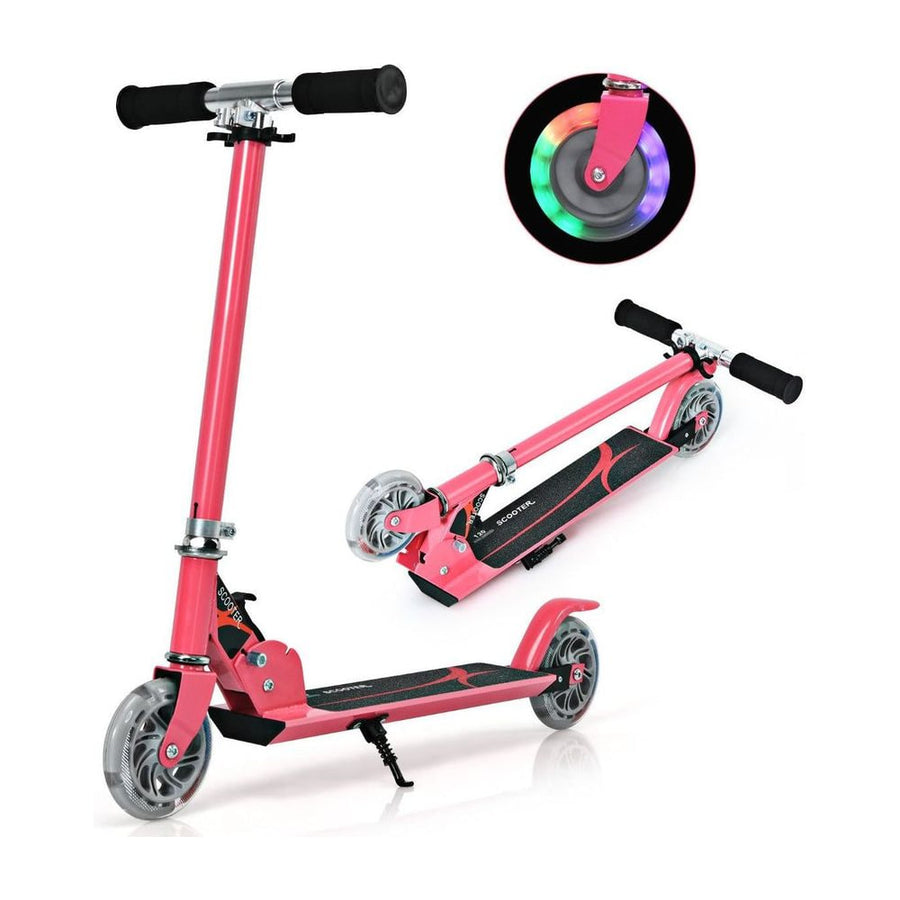 Kids Aluminum Folding Stunt Scooter with LED Wheels in pink with illuminated wheels