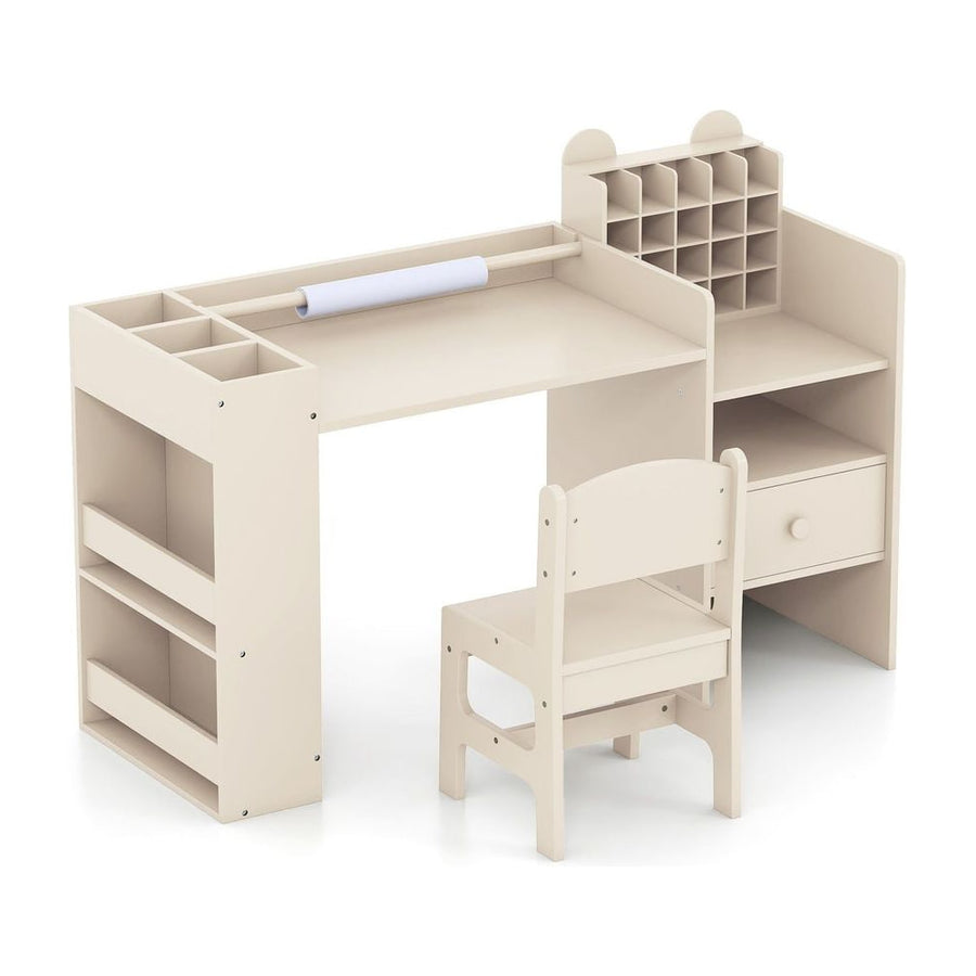 Kids Art Table and Chair Set with Removable Paper Roll Holder-Natural