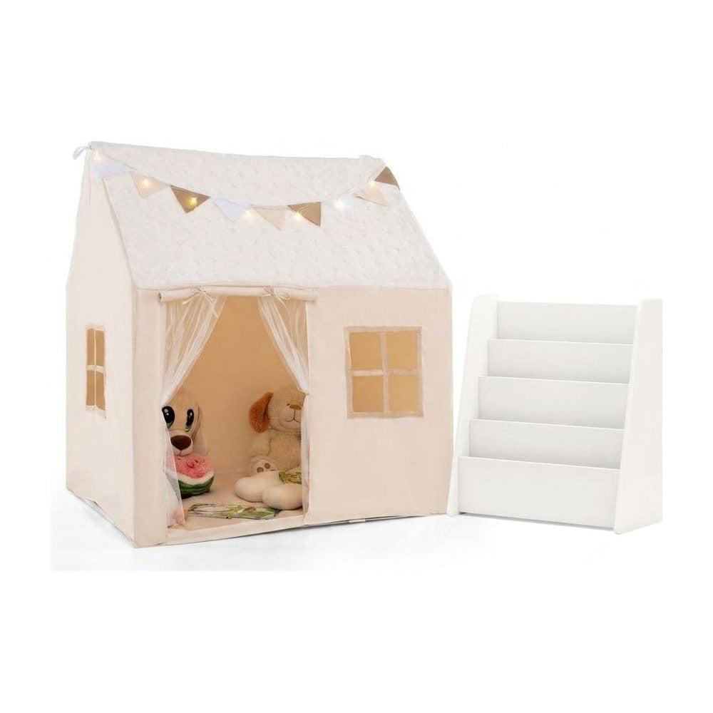 Kids Bookshelf & Toddler Playhouse Set with Glow Stars shown against a plain white background