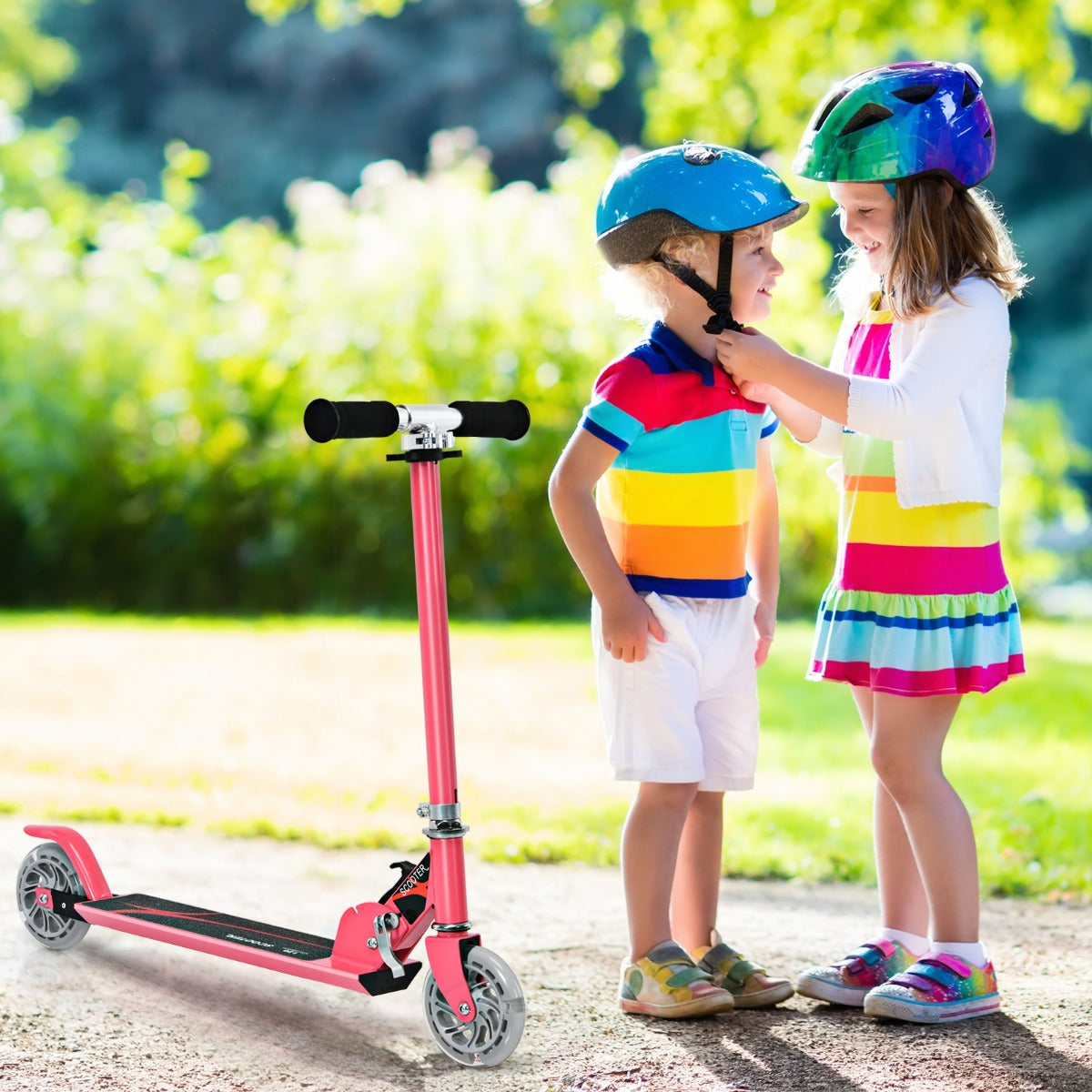 Kids Aluminum Folding Stunt Scooter with LED Wheels-Pink