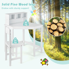 Kids Corner Desk and Chair Set with Chair and Hutch-White