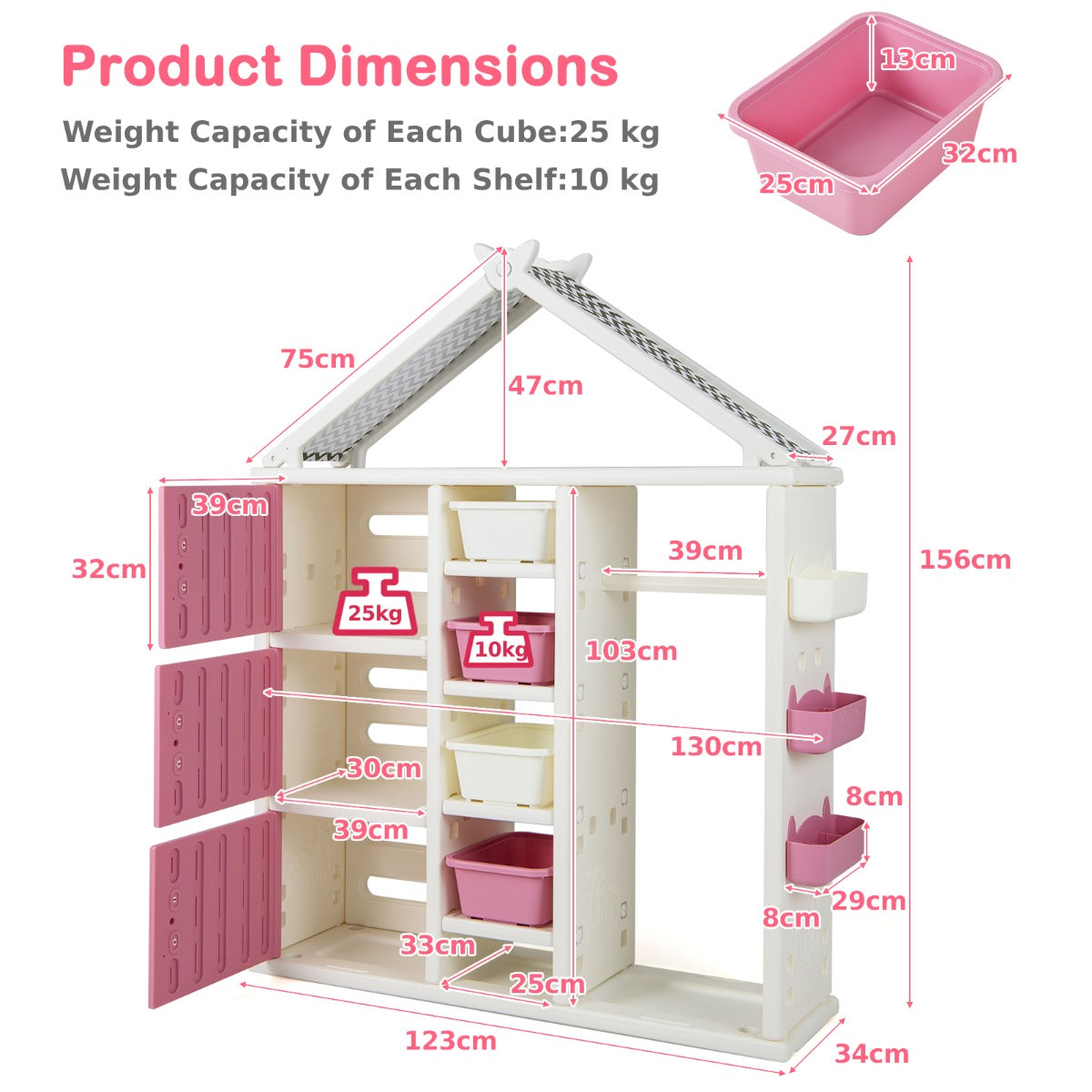 Kids Costume Storage Closet with Storage Bin-Pink