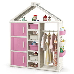 Kids Costume Storage Closet with Storage Bin-Pink