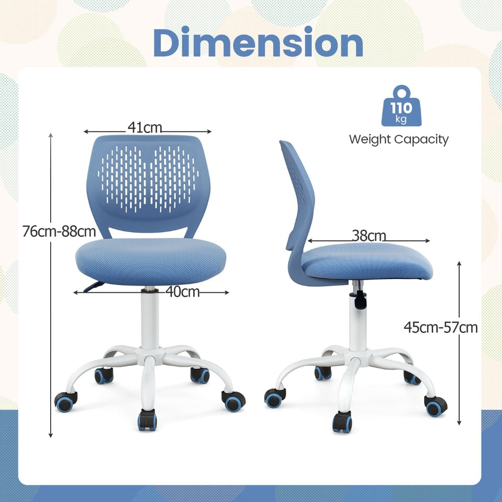 The kids chair shown with technical diagrams indicating height and width measurements in centimetres