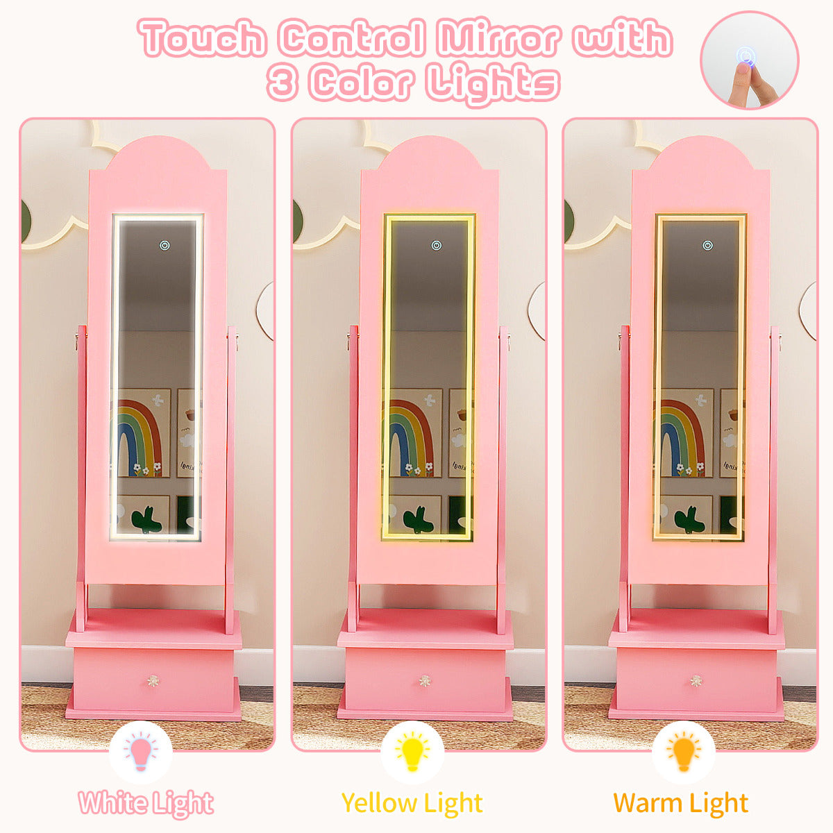 Kids Jewelry Cabinet Children Jewelry Organizer with Lights-Pink