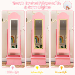 Kids Jewelry Cabinet Children Jewelry Organizer with Lights-Pink