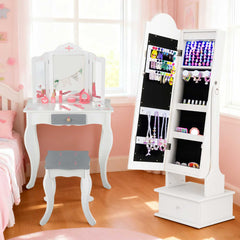 Kids Jewelry Cabinet Children Jewelry Organizer with Lights-White