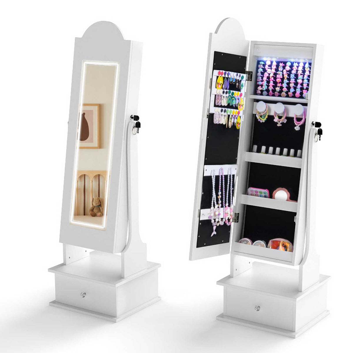 Kids Jewelry Cabinet Children Jewelry Organizer with Lights-White