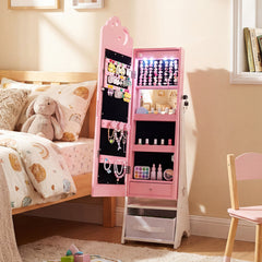 Kids Jewelry Cabinet with Sensor Lights and Full-Length Mirror-Pink