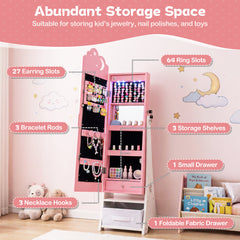 Kids Jewelry Cabinet with Sensor Lights and Full-Length Mirror-Pink