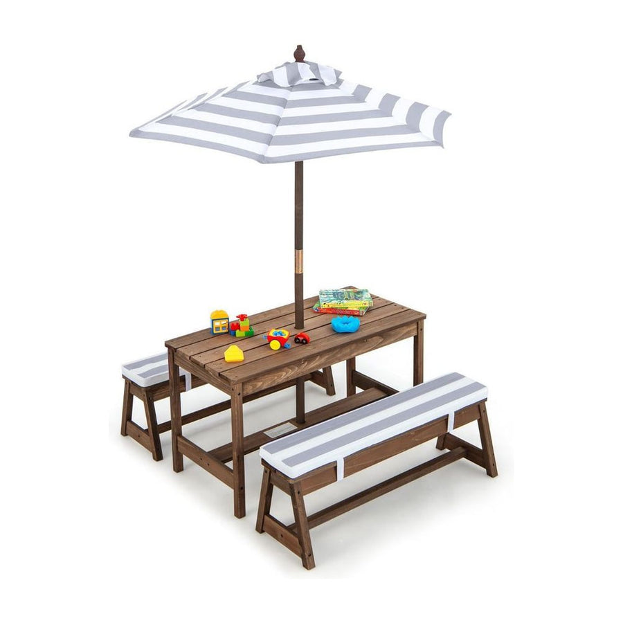 Kids Picnic Table with Cushions and Umbrella-Grey