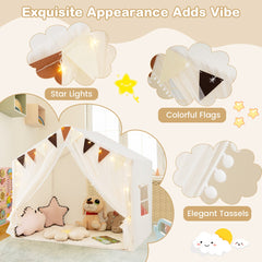Kids Play Tent 3-4 Kids Large Play Tent House with Fabric and Screen Curtains-Beige