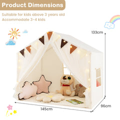 Kids Play Tent 3-4 Kids Large Play Tent House with Fabric and Screen Curtains-Beige