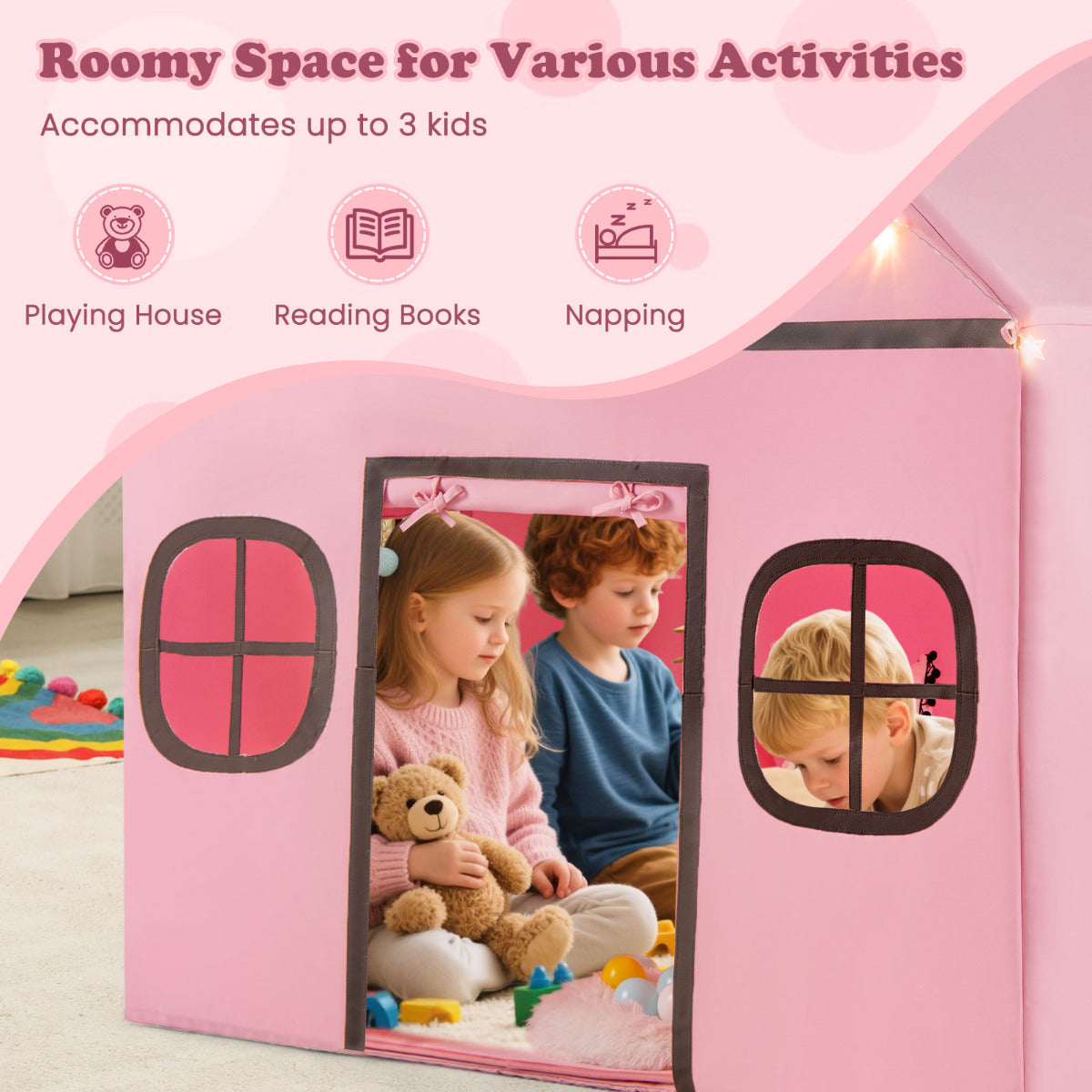 Kids Play Tent Large Playhouse Indoor Play Tent-Pink