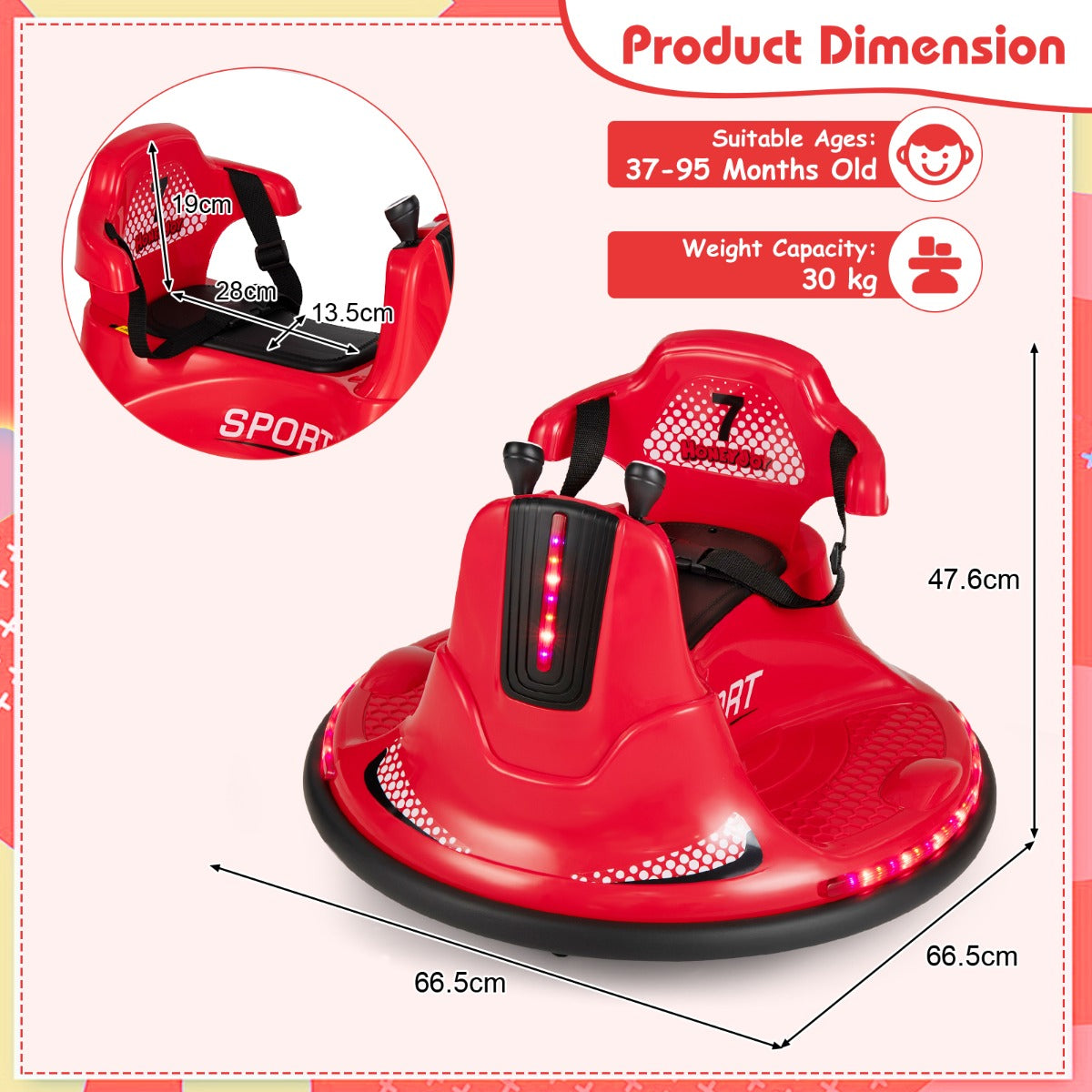12V Kids Ride On Electric Bumper Car with Dual Joysticks and Remote Control-Red