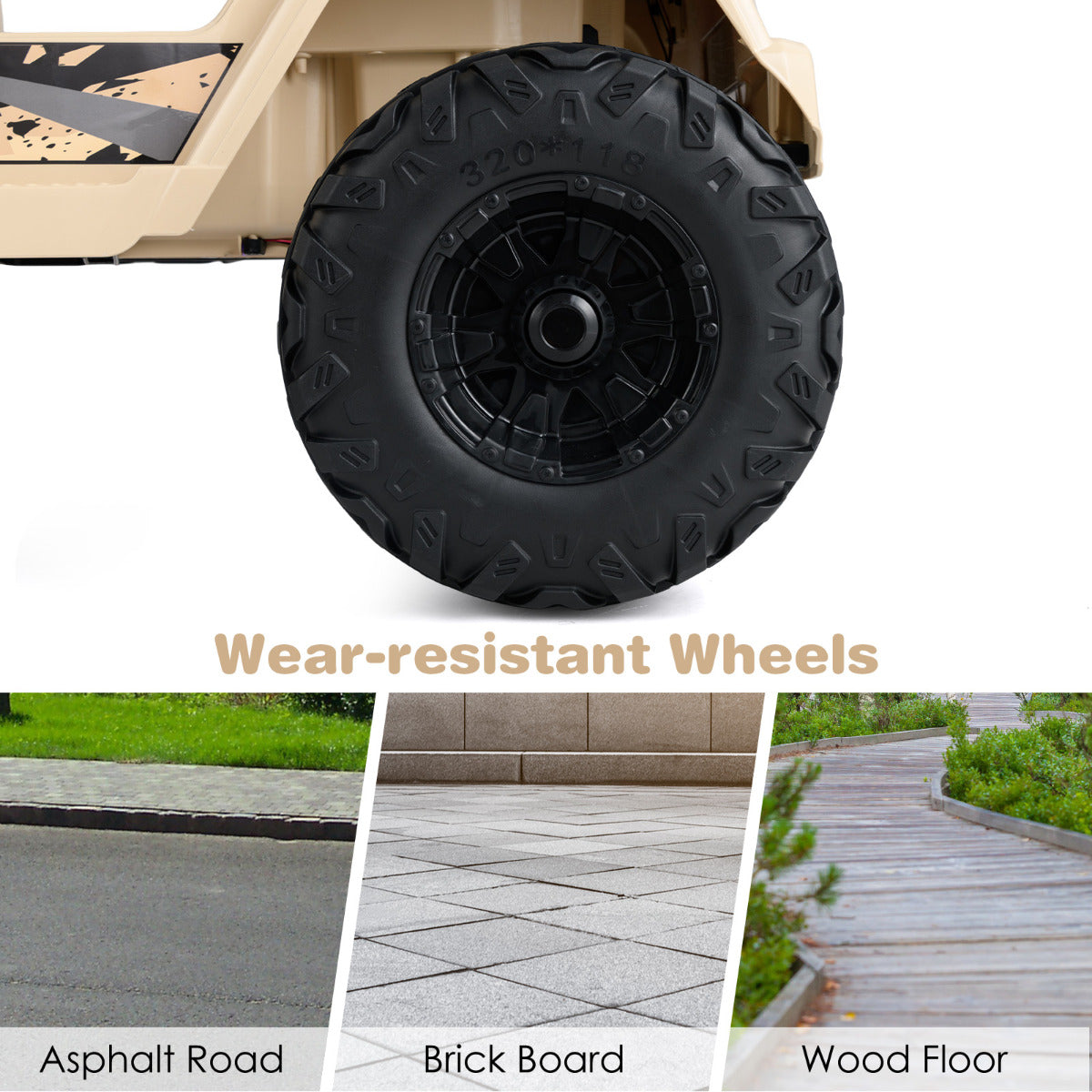 12V Kids Ride on Truck with 2.4G Parental Remote Control and Music-Khaki