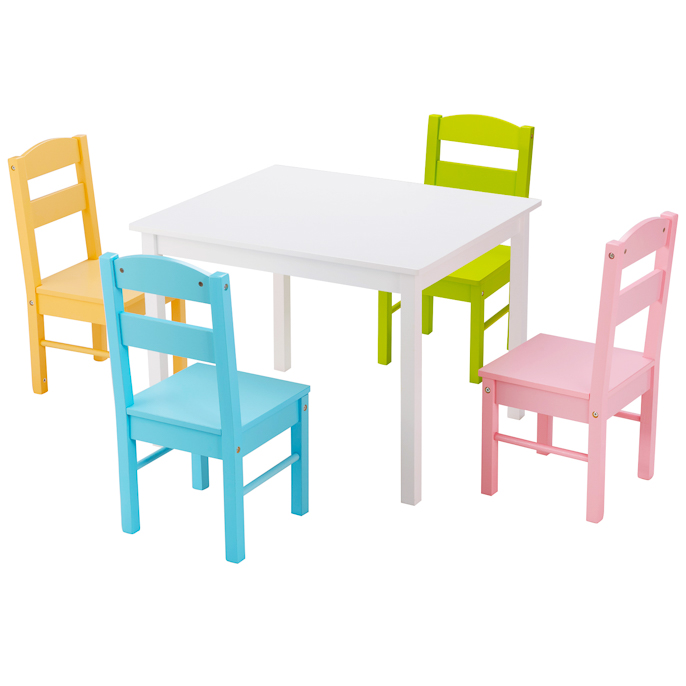 Kids Table and 4 Chairs Set for Toddlers Dining, Drawing, Reading-Pink & White