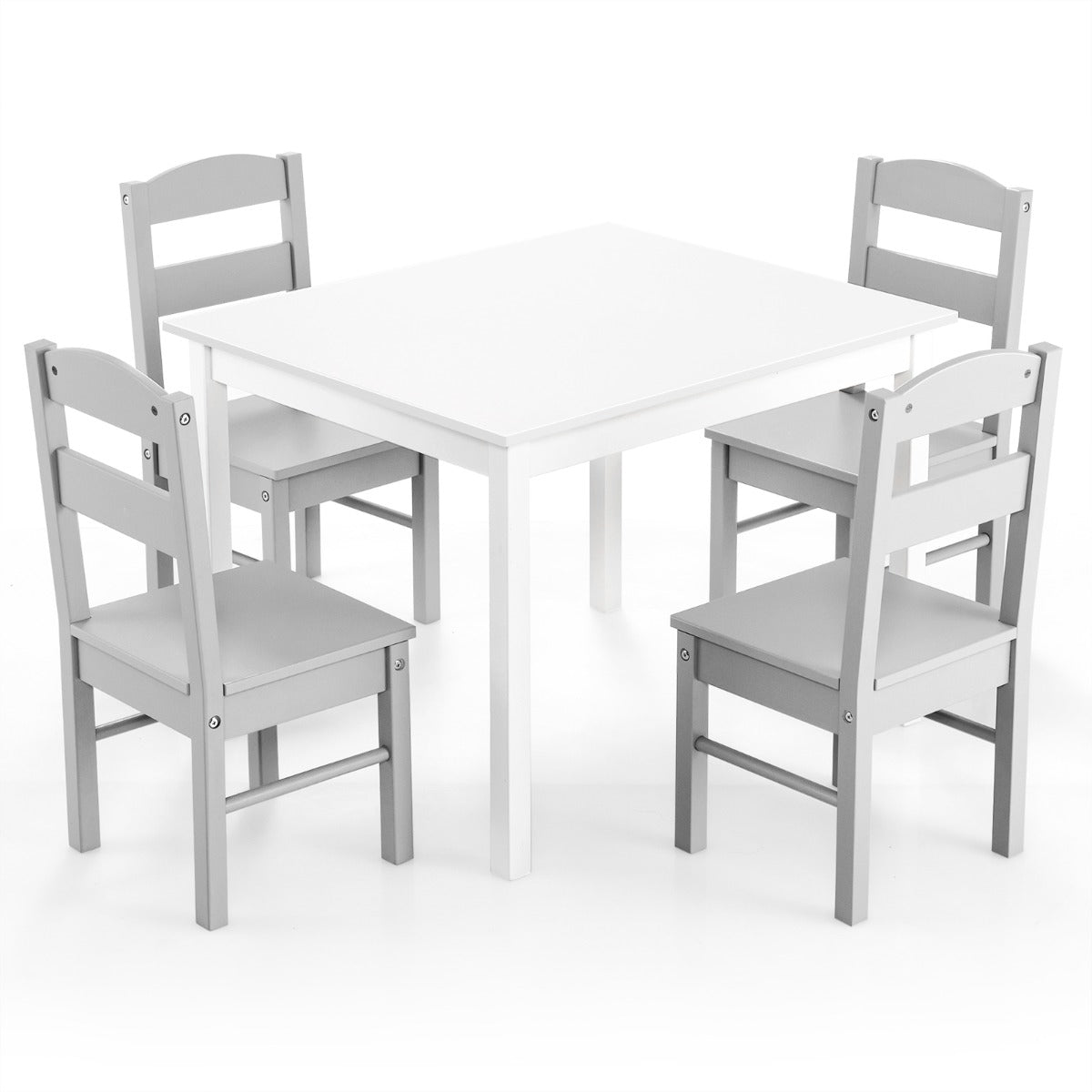 Kids Table and 4 Chairs Set for Toddlers Dining, Drawing, Reading-Grey