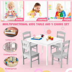 Kids Table and 4 Chairs Set for Toddlers Dining, Drawing, Reading-Grey